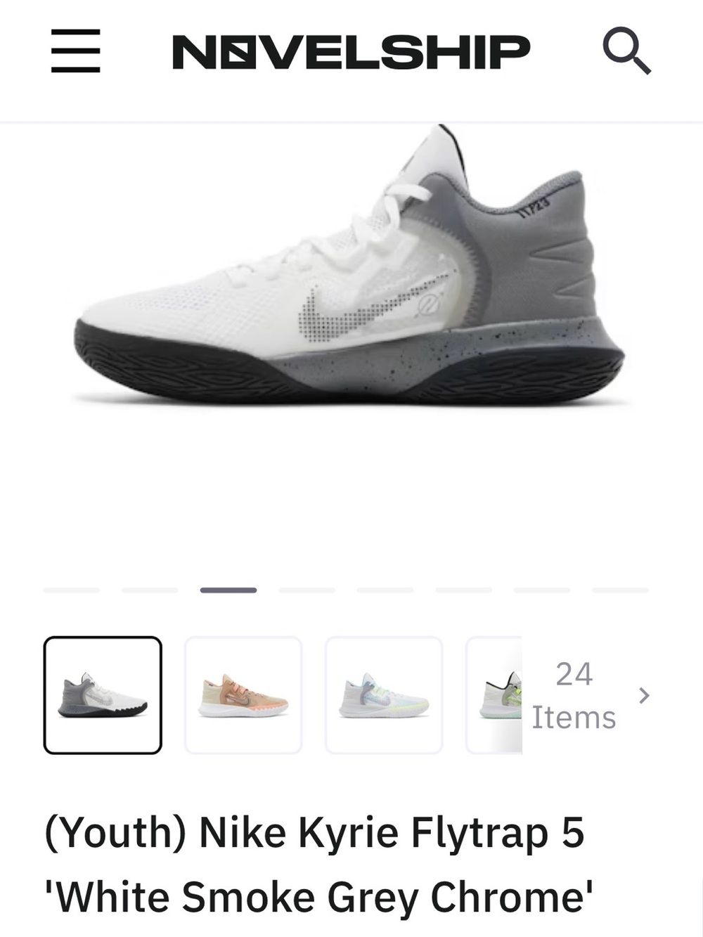Nike Kids Kylie Flytrap 5  Basketball Sneakers in White and Smoke Grey